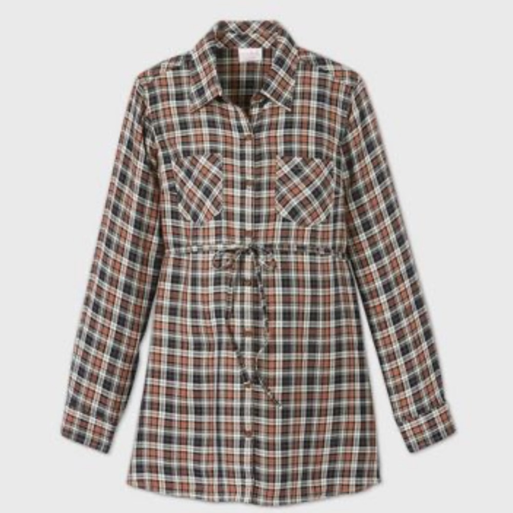 NWT Maternity Plaid Long Sleeve Popover Tunic